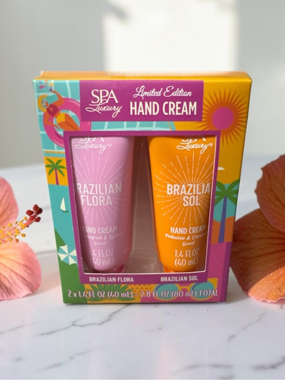 Brazilian Flora & Sol Hand Cream Duo - Pink & Orange NIB